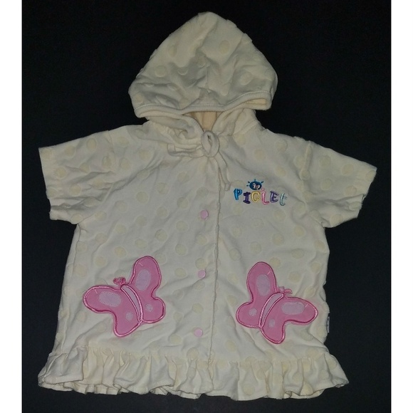 Piglet Butterfly Hooded Jacket Top Baby Girl 12 Months Cream Pink Walt Disney - Picture 1 of 7